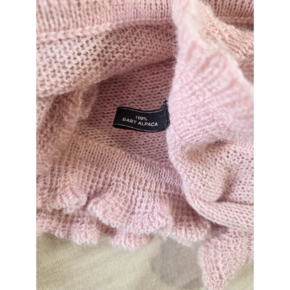 100% Baby‎ Alpaca Ruffled Scarf Wrap Baby Pink 80